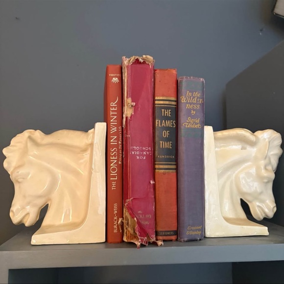 Other - Vintage Art Deco Cream Ceramic Horse Head Bookends Equestrian Library Decor